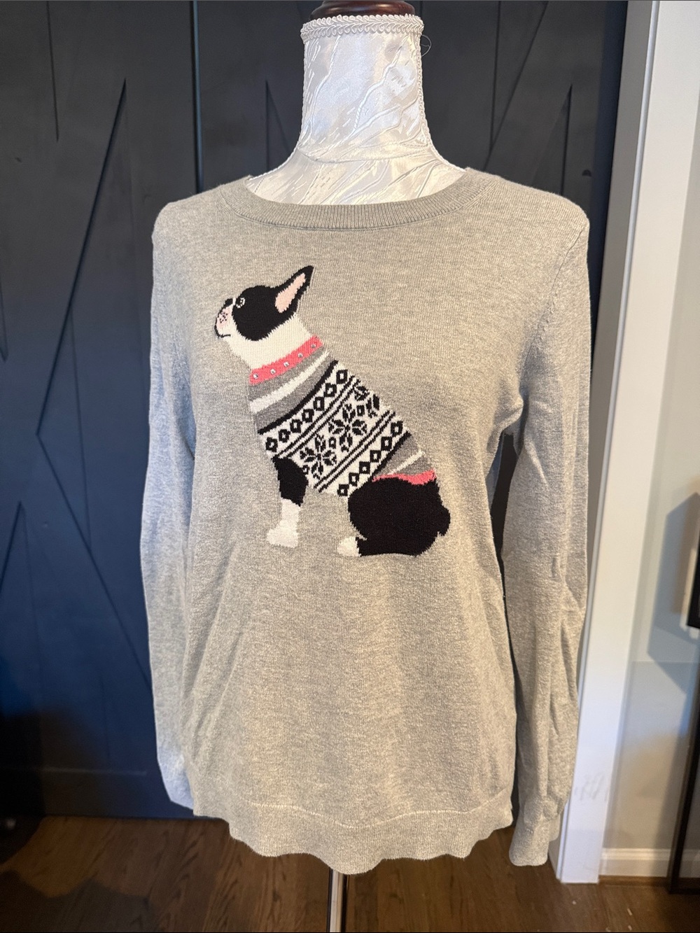Jcrew Gray Women's Sweater with Dog Intarsia